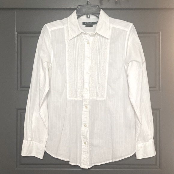 Final price 🔥Lauren Ralf Lauren Denim Cotton Lace Detailed White Shirt, size S - Picture 1 of 8